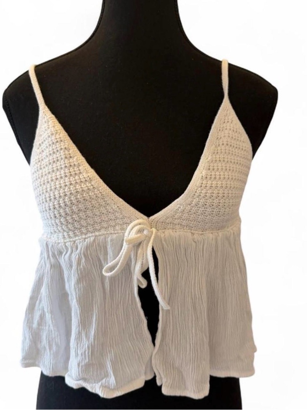 Garage Cream Crochet Tie-Front Camisole